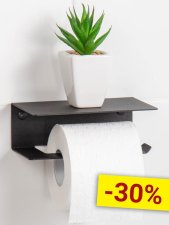 Держатель для туалетной бумаги и освежителя с полочкой настенный металлический Черный 16x11x6