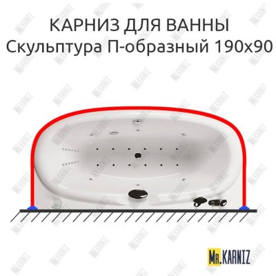 Карниз для ванны Aquatika Скульптура П-образный 190х90 Усиленный 20 мм MrKARNIZ