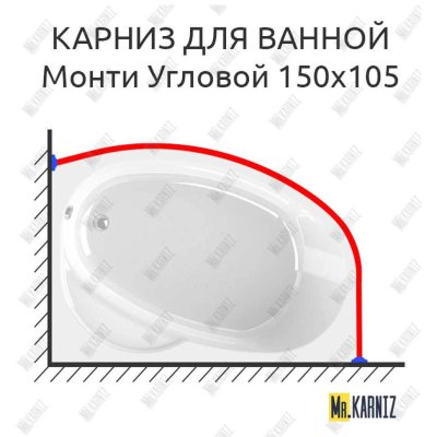 Карниз для ванной Vannesa Монти Угловой 150х105 Усиленный 20 мм MrKARNIZ